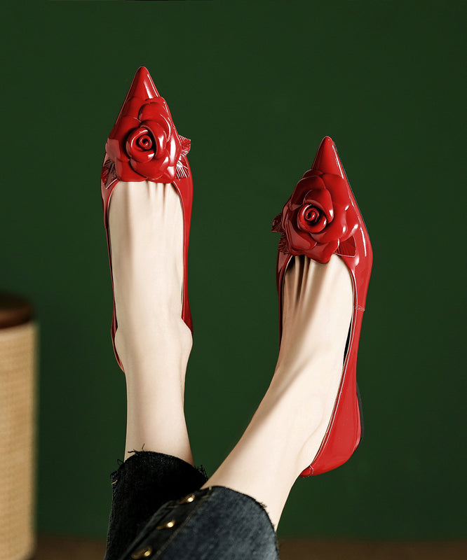 Red Splicing Flat Feet Shoes Pointed Toe
