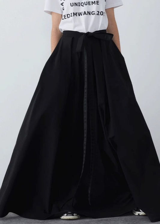 Black Pockets Cotton Summer Skirts High Waist