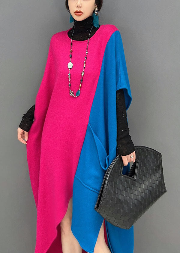 Original Design Colorblock O-neck Asymmetrical Patchwork Cotton Long Dresses Spring