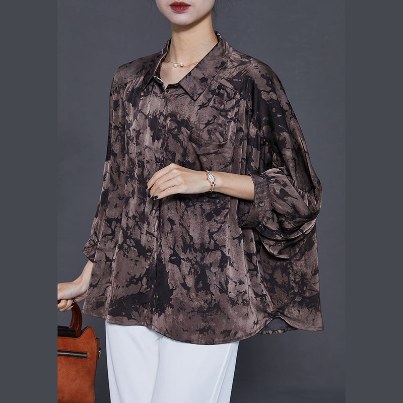 Boutique Chocolate Oversized Print Chiffon Shirts Summer
