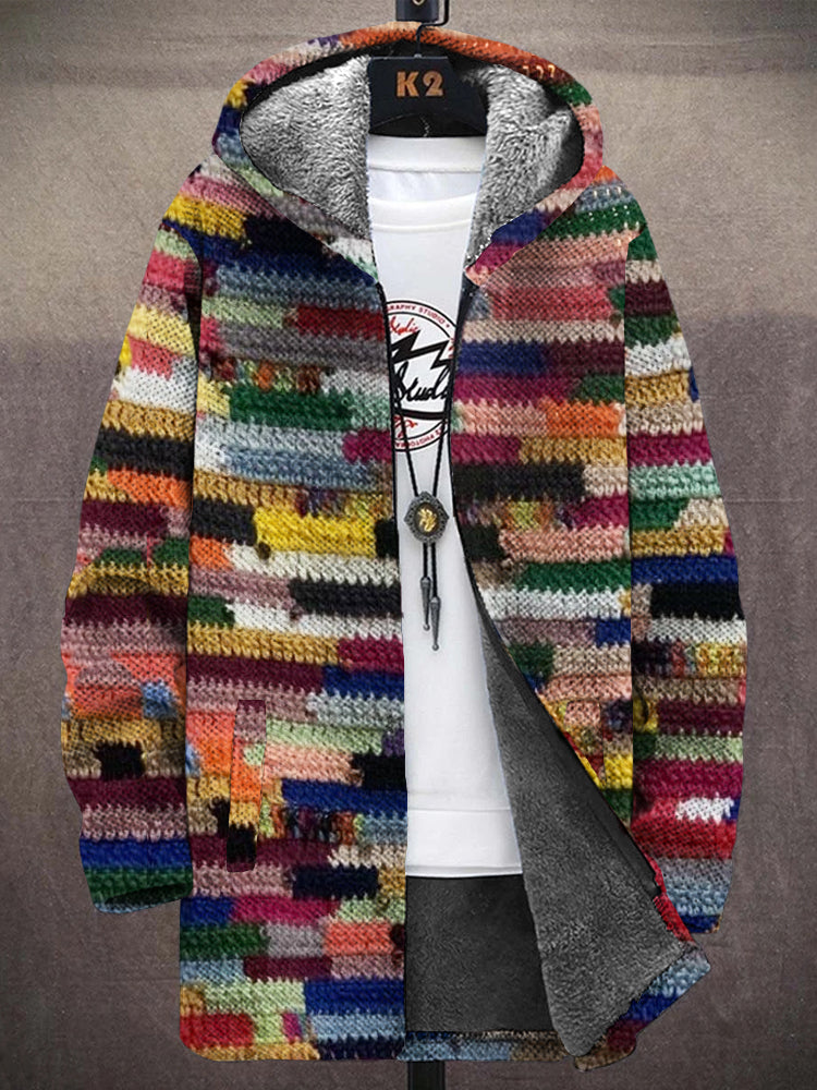 Men's Vintage Colorful Knitted Pattern Cozy Hooded Coat elevenforest
