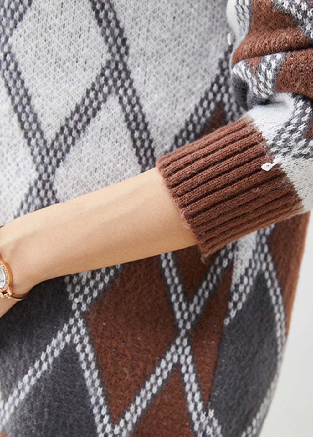 Khaki Oversized Plaid Knit Jacket Fall