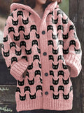 Cute Cats Pattern Cozy Knit Hooded Cardigan elevenforest