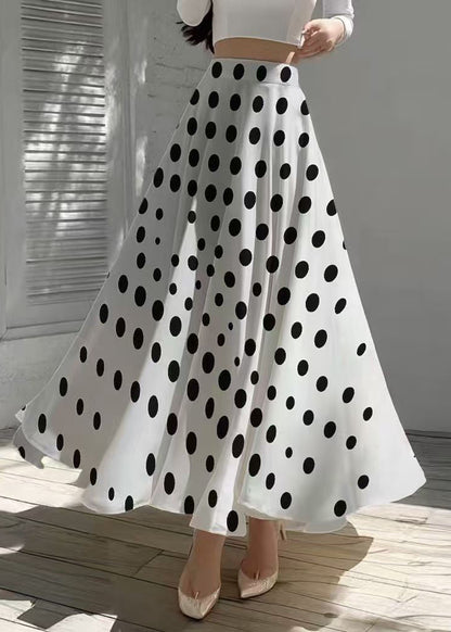 White Dot Print Exra Large Hem Chiffon Skirt Summer