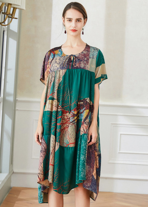Colorblock Asymmetrical Patchwork Tie Dye Chiffon Dresses Summer