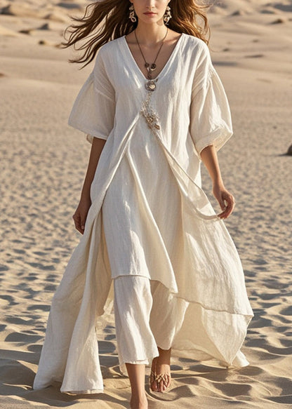White Asymmetrical Cotton Long Dress Summer