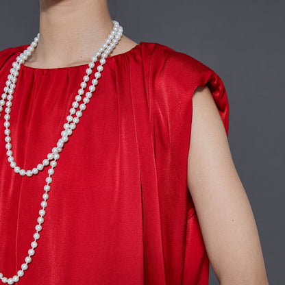 Style Red Oversized Draping Chiffon Maxi Dresses Summer