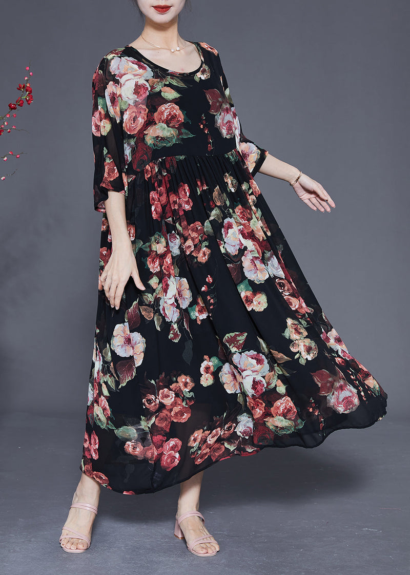 Black Oversized Print Chiffon Dress Summer