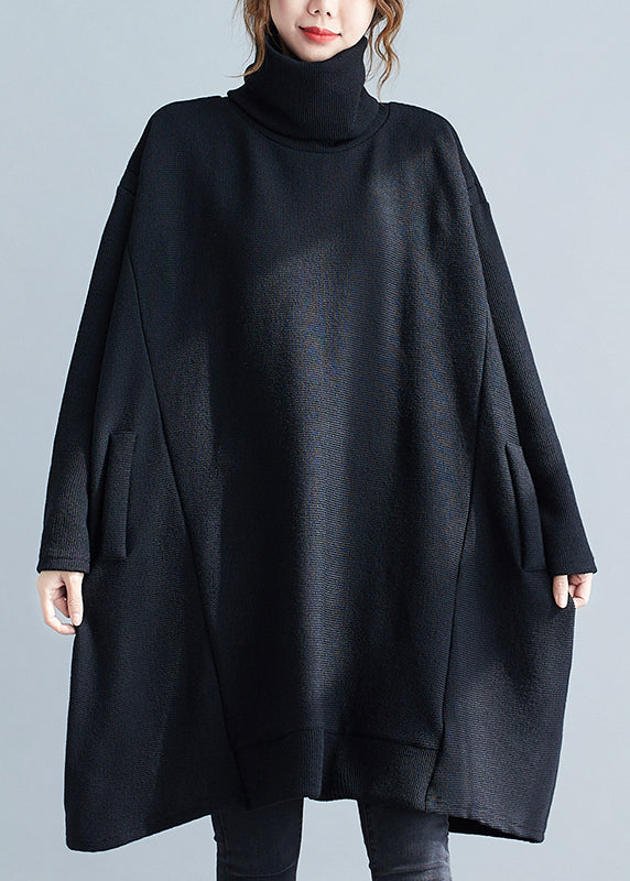 Cozy Black Hign Neck Patchwork Knit Sweater Winter