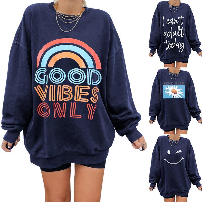 Navy Print Sweatshirt Tops