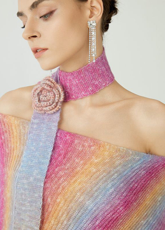Gradient Color Cold Shoulder Knit Sweater Spring