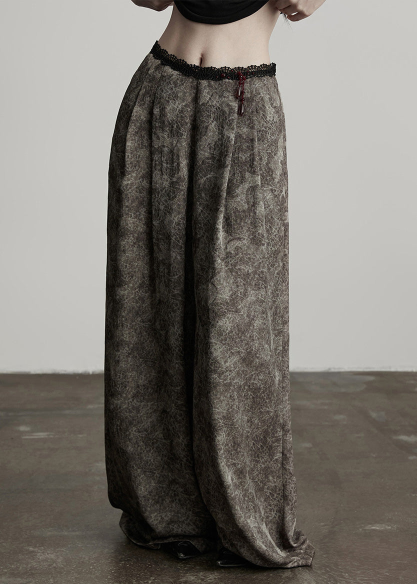 Grey Tie Dye Patchwork Lace Straight Pants Spring