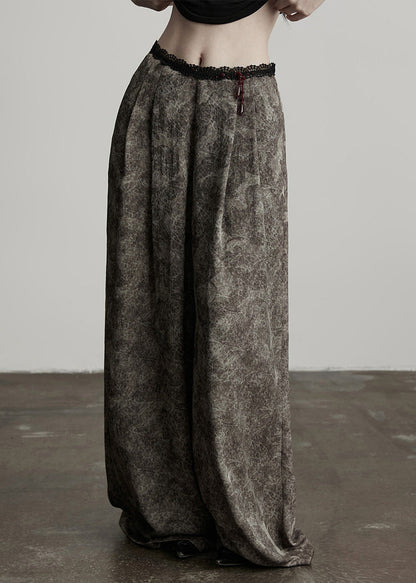 Grey Tie Dye Patchwork Lace Straight Pants Spring