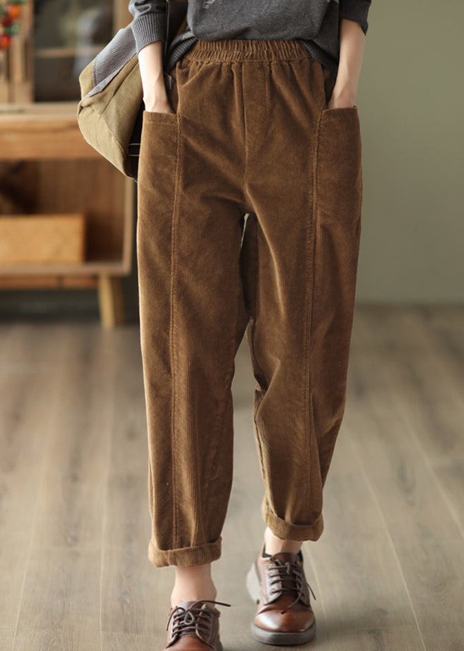 Green Pockets Patchwork Corduroy Pants Fall