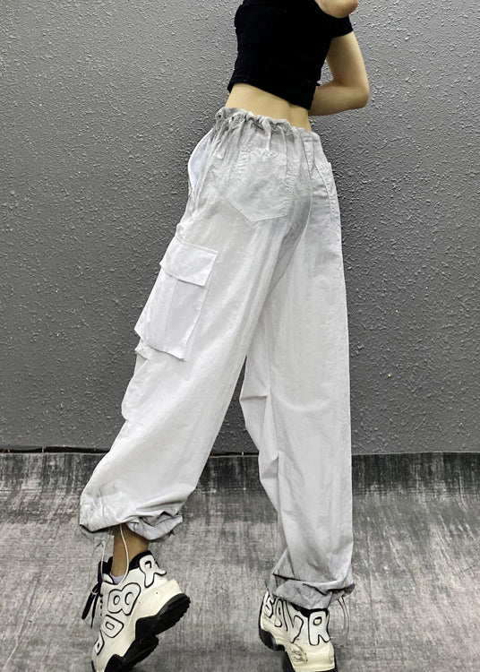 New White Gradient Drawstring Thin Beam Pants Summer