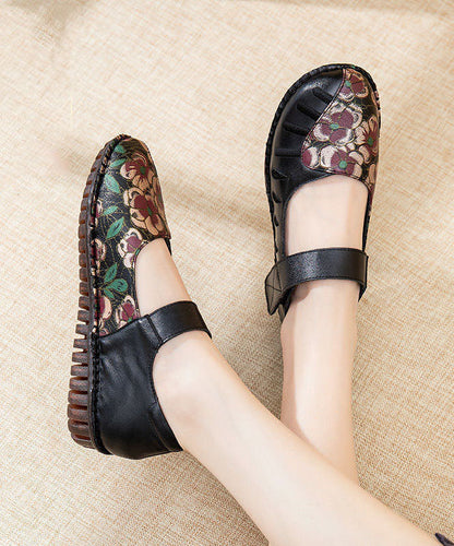 Buckle Strap Flats Light Purple Splicing Cowhide Leather