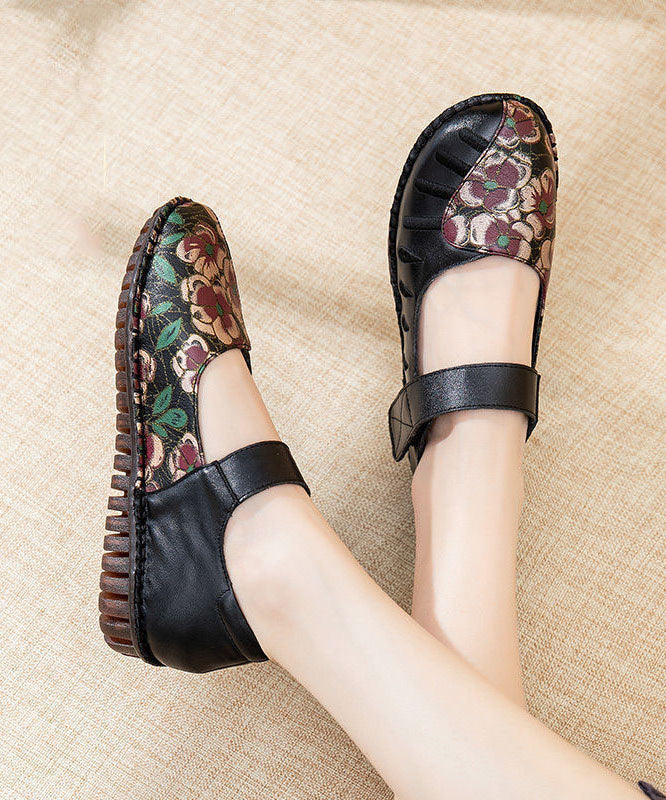 Buckle Strap Flats Light Purple Splicing Cowhide Leather