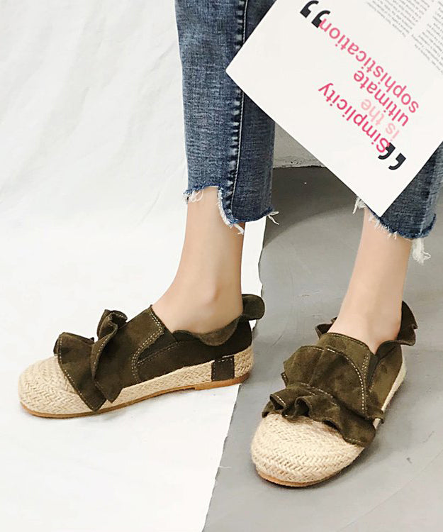 Brown Ruffled Splicing Versatile Flat Feet Shoes