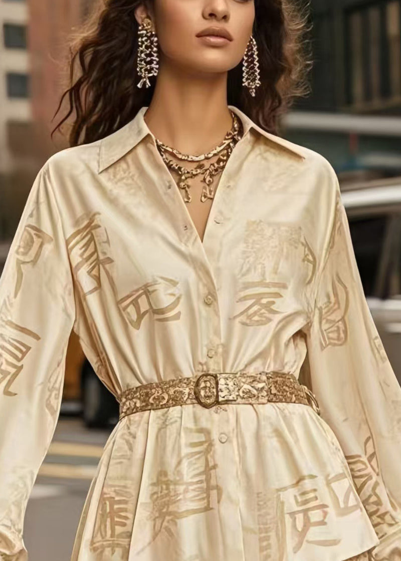 Italian Champagne Jacquard Silk Tunic Blouses Spring