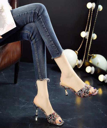 Peep Toe Stiletto Green Zircon High Heel Slippers