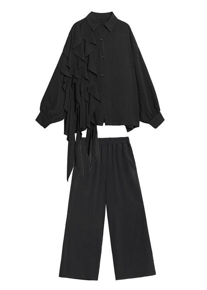 Style Army Green Asymmetrical Design Ruffled Pockets Wide Leg Fall 2 Piece Outfit