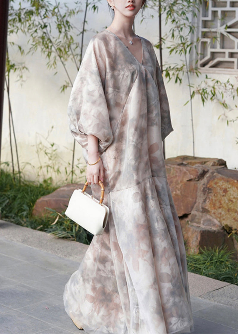 V Neck Print Patchwork Party Long Dress Spring