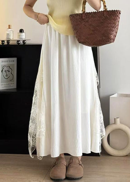 Apricot Lace Patchwork Cotton Skirt Summer