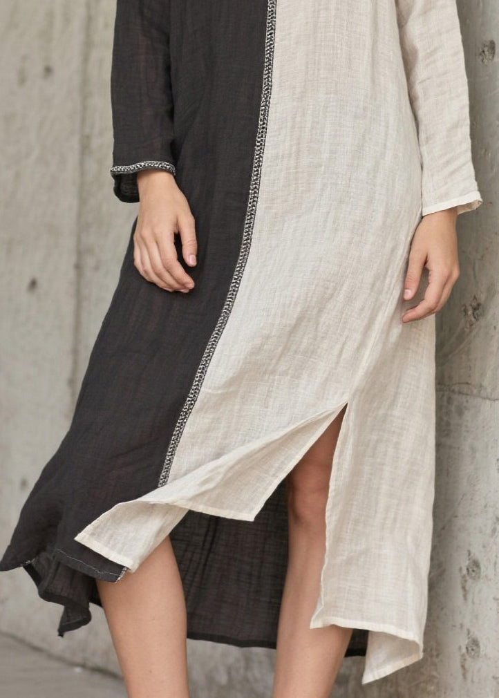 Grey Asymmetrical Patchwork Side Open Cotton Vacation Dresses Spring