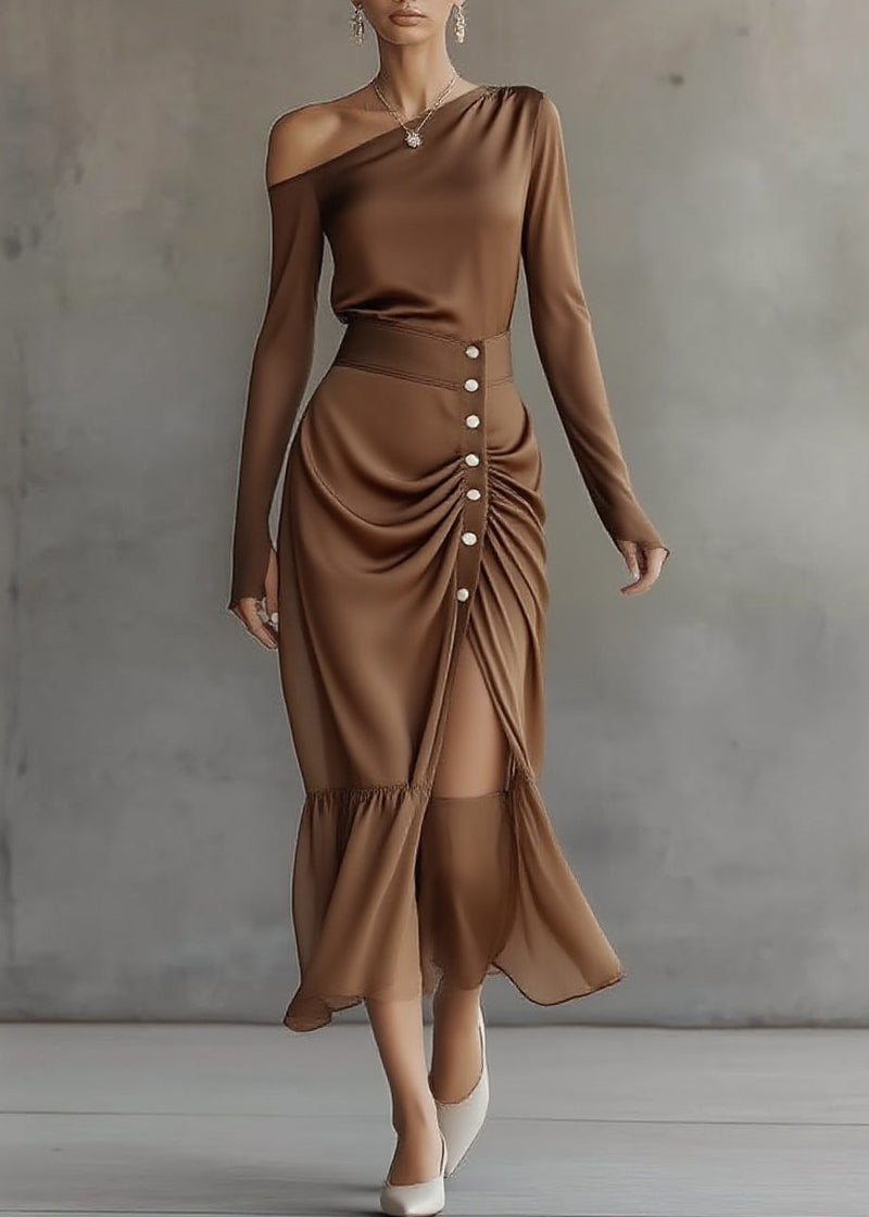 Italian Brown Top and Skirts Chiffon Two Pieces Set Spring