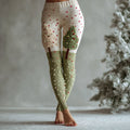 Comstylish Vintage Christmas Tree Embroidered Cozy Knit Leggings