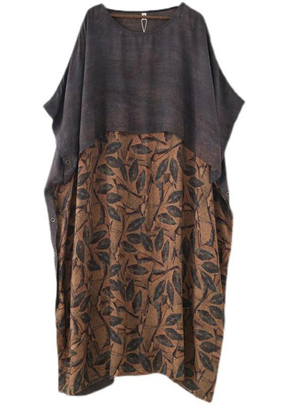 Grey Silk Blended Patchwork Print Holiday Dress Summer