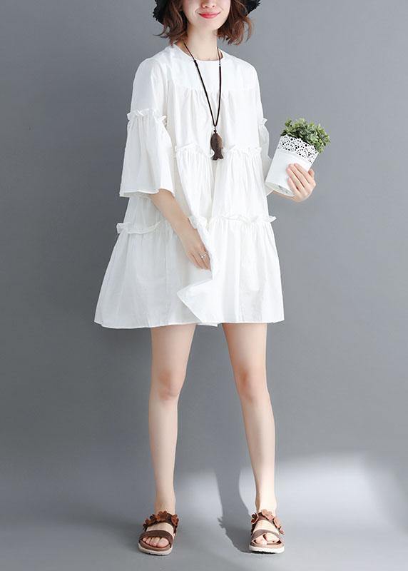 Boutique White O-neck Patchwork Summer Cotton Dress