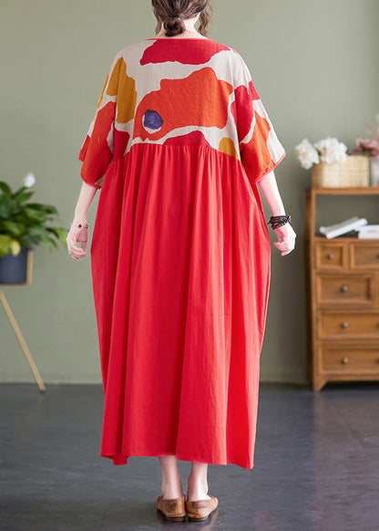 Red Patchwork Print Maxi Dresses Summer