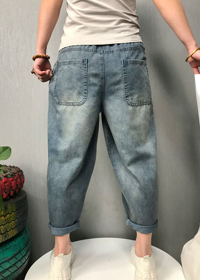 Blue Embroideried Denim Pants Spring