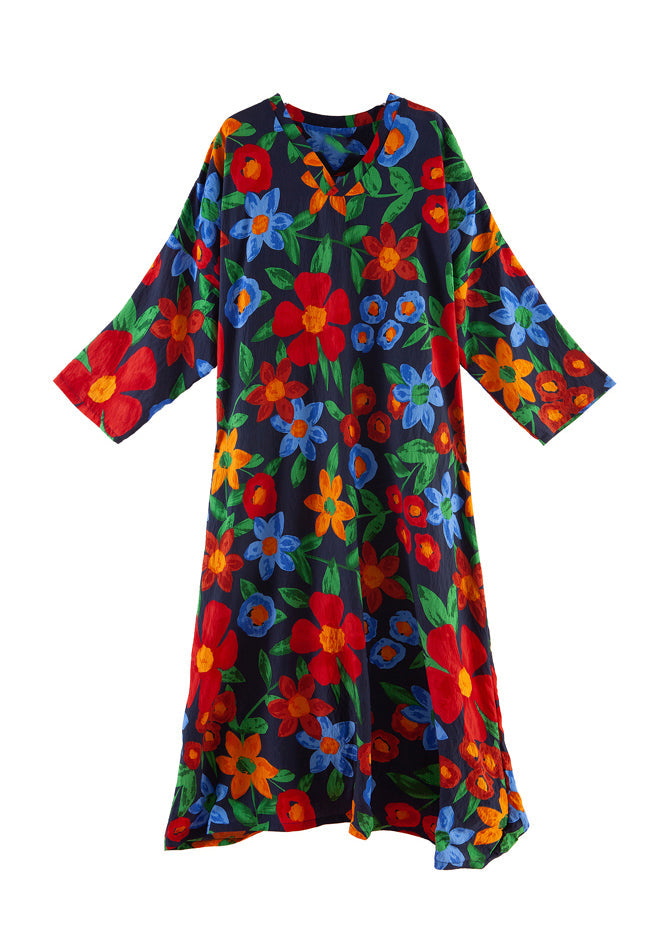 Oversized V Neck Cotton Vacation Robe Dresses Fall