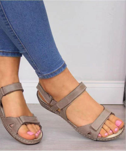 Splicing Peep Toe Wedge Sandals Brown Faux Leather