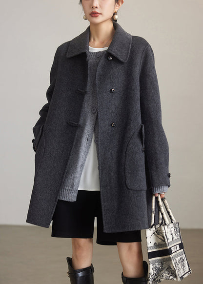 Red Peter Pan Collar Button Woolen Coats Spring