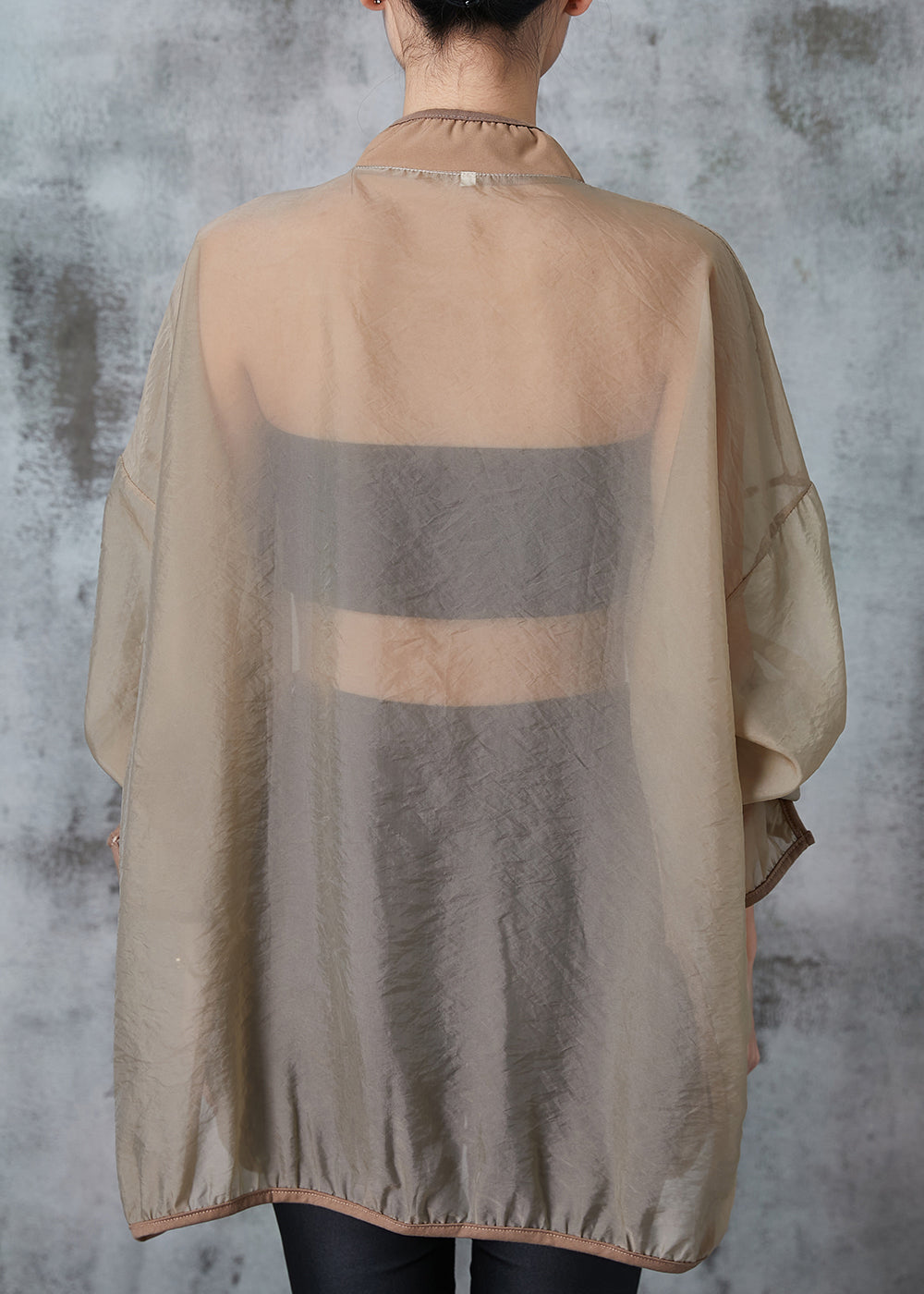 Brown Hollow Out Tulle Upf 50+ Coat Jacket Spring