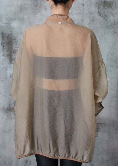 Brown Hollow Out Tulle Upf 50+ Coat Jacket Spring
