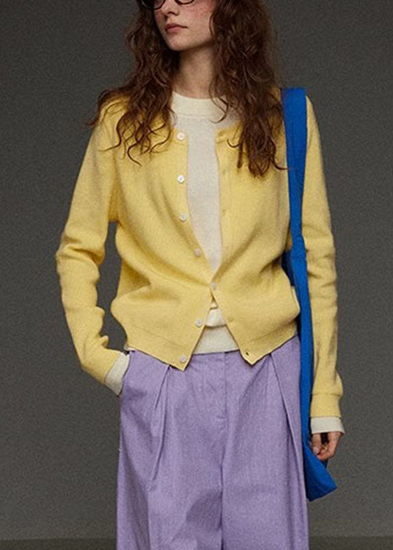 Brief Yellow O-neck Button Knit Cardigans Fall