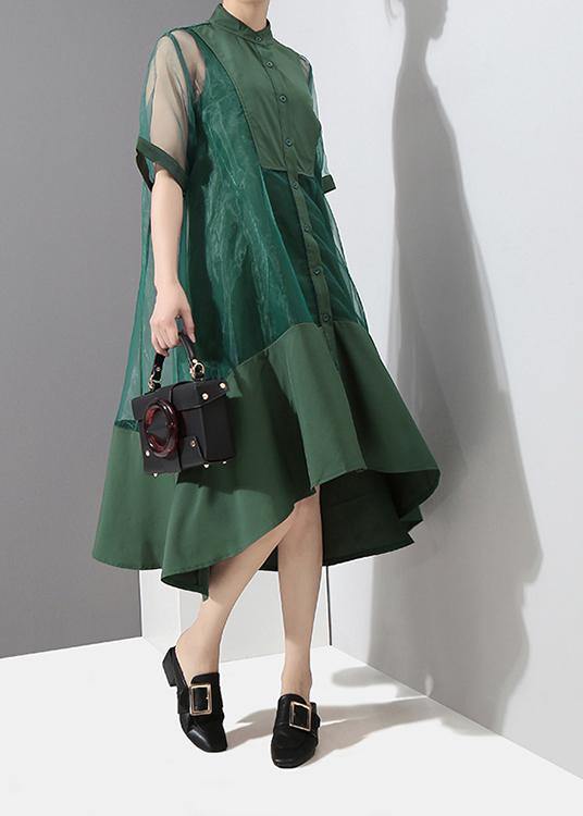 Two Pieces Summer Green Midi Transparent Mesh Dress Set