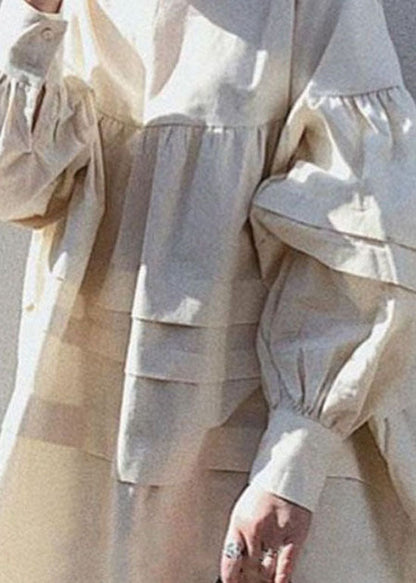 Apricot Wrinkled Patchwork Cotton Tops Long Sleeve Spring