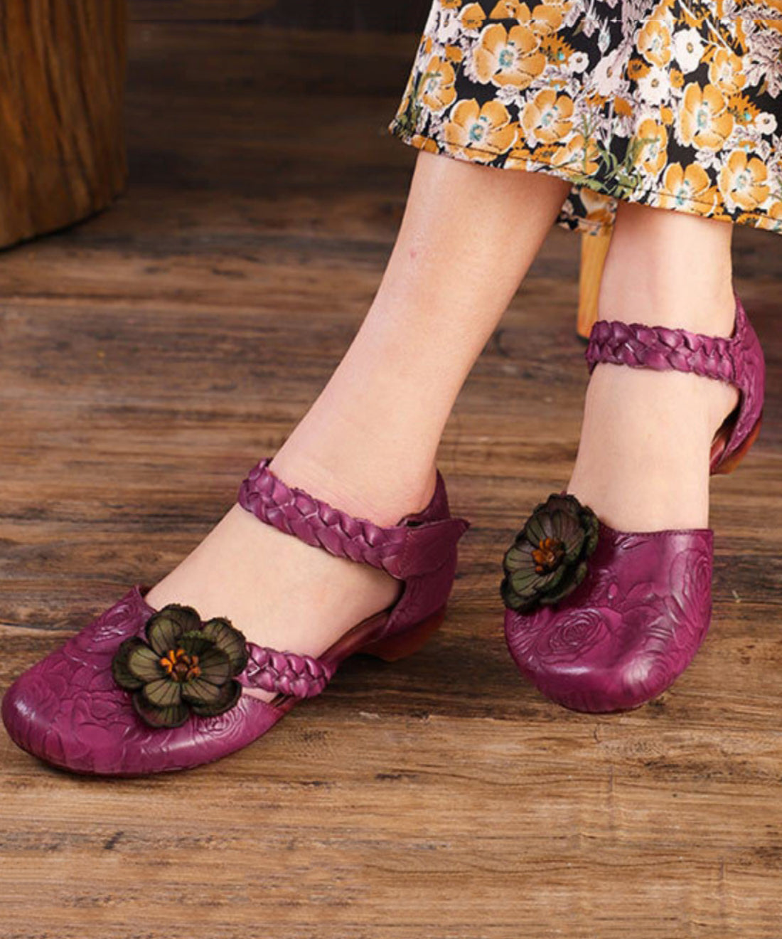 Grey Buckle Strap Embossed Sandals