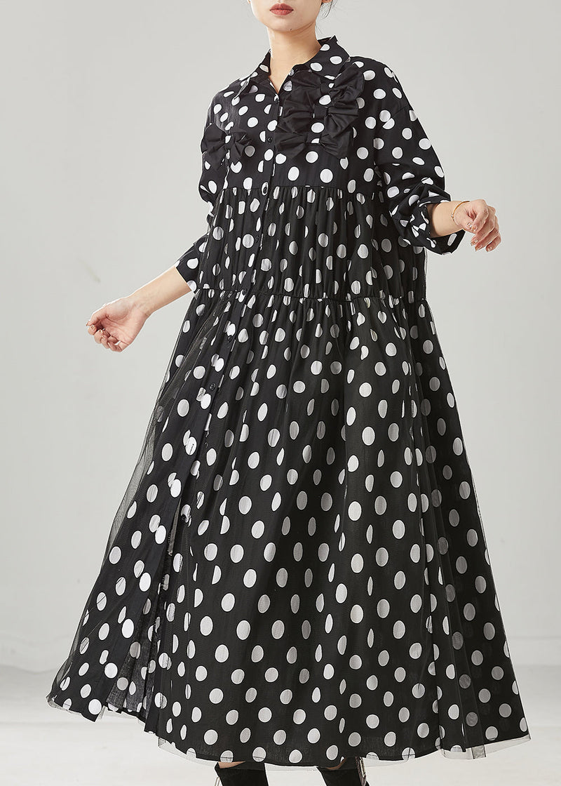 Black Dot Print Bow Tullle Long Dresses Spring