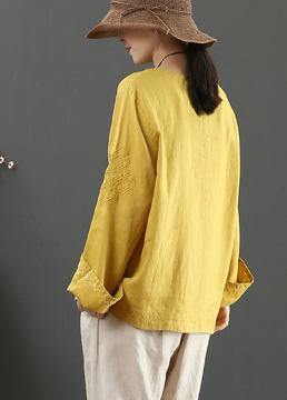 Yellow Clothes V Neck Embroidery Dresses Spring Blouse