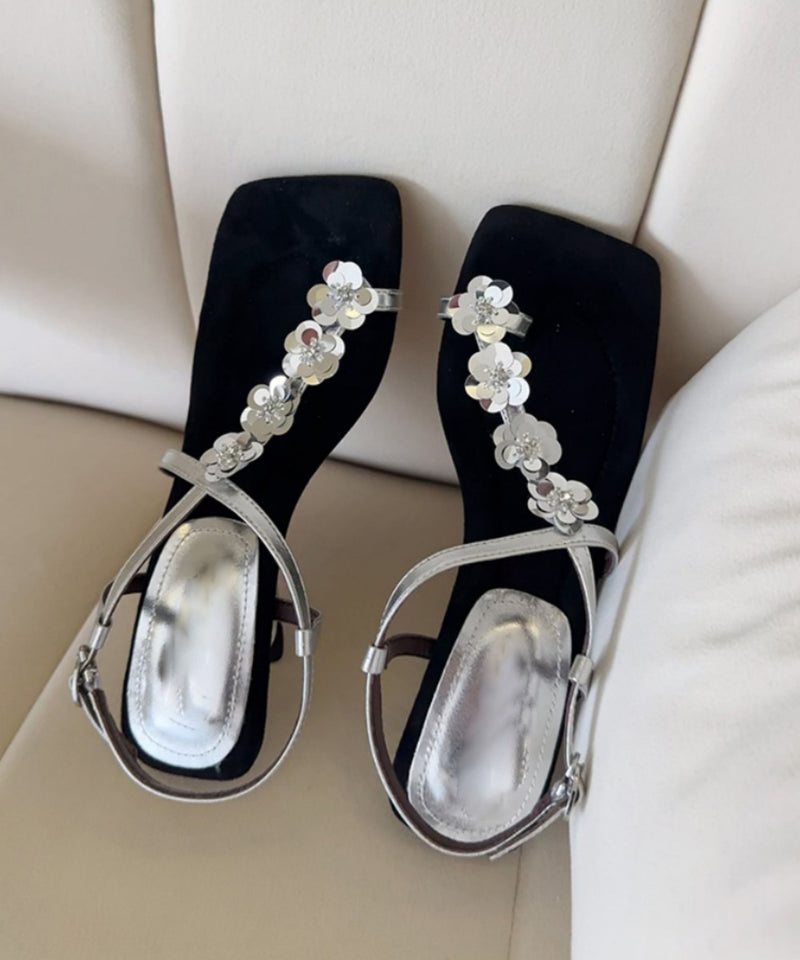 French Gold Faux Leather Wedge Heels Sandals
