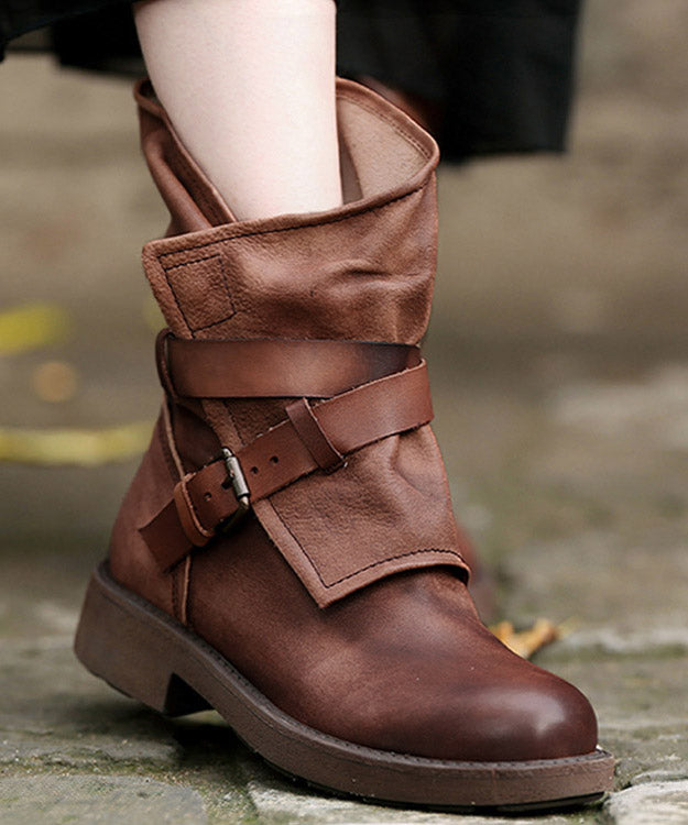 Brown Splicing Cross Strap Boots