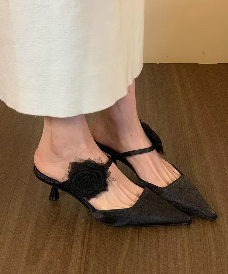 Black Splicing Stiletto Slide Sandals Pointed Toe