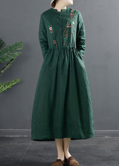 Classy Red Embroideried Linen Cinched Dresses Spring