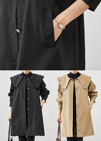 Black Peter Pan Collar Pockets Cotton Coat Outwear Fall